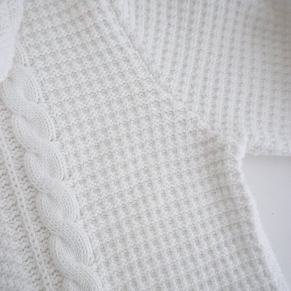 Vintage Splendor White Honeycomb Knit 100% Cotton Turtleneck Fisherman Sweater S - Picture 7 of 8